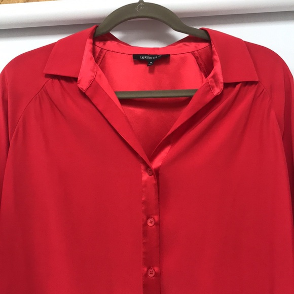 Lafayette 148 New York Red Silk Button Blouse - Picture 2 of 12